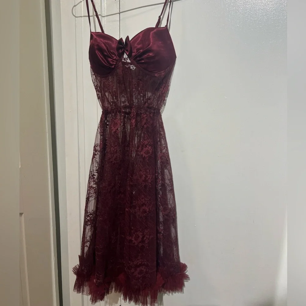 Elegant Burgundy Lace Lingerie Dress